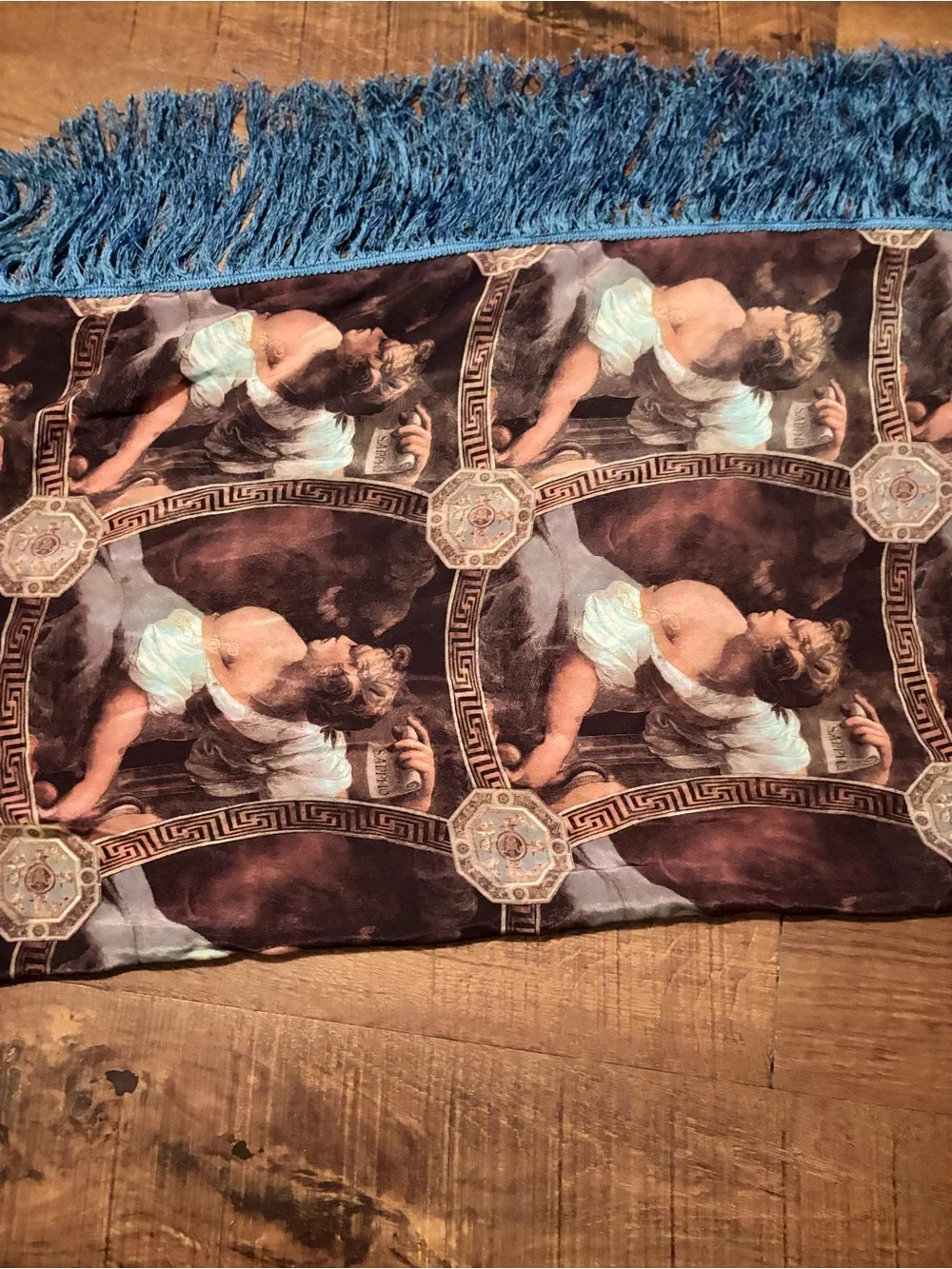 Vintage Liana Ross, Raphael cherub art tapestry fringe featuring classic angelic